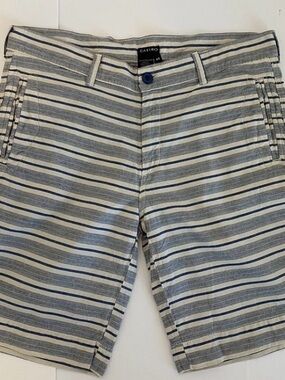 Blue & White Striped Flat Front Men's Shorts